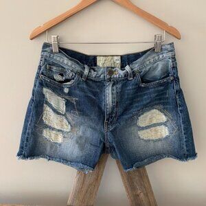 Free People Distressed Embroidered Cut Off Jean Shorts-size 28(6)